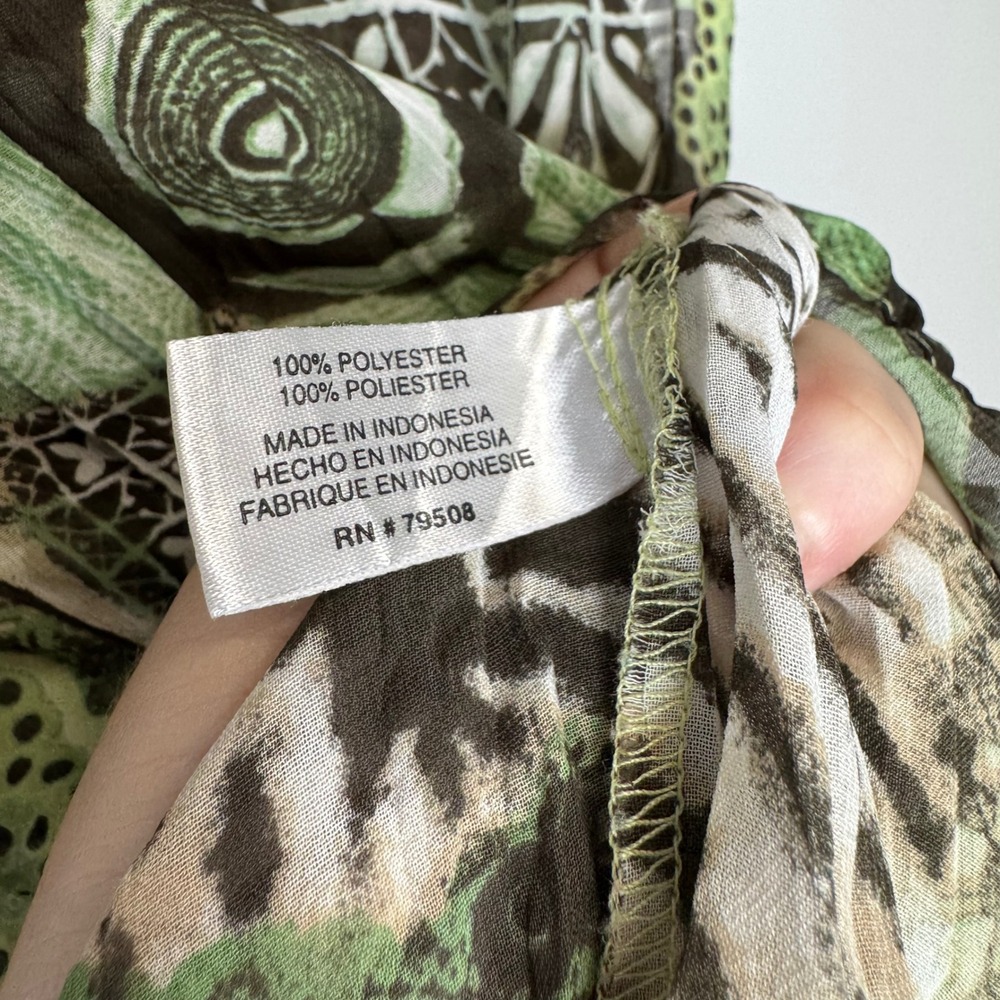 Y2K Le Caviar Womens XL Green Mixed Abstract Zebra Print Ruffle V-Neck Top - Picture 6 of 6